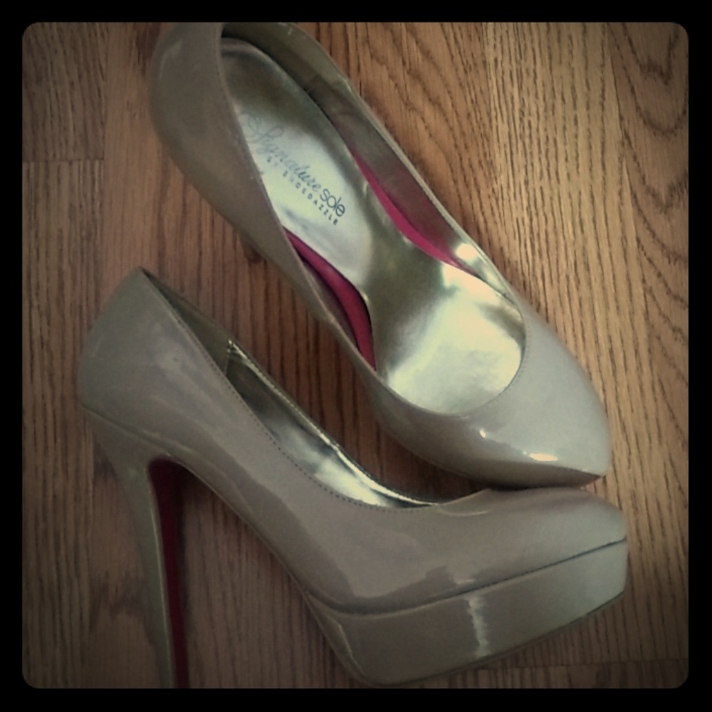 Nude patent leather heels